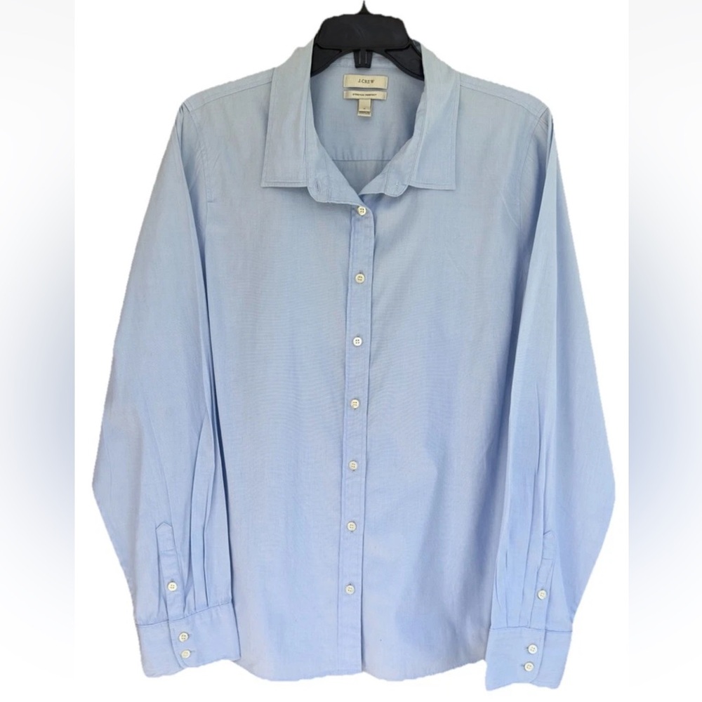 J.Crew Women Long Sleeve Button Down Light Blue Stretch Perfect Size XL